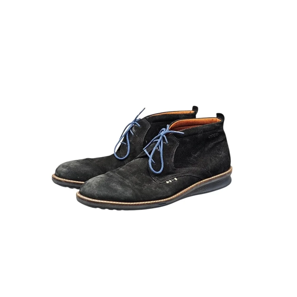 Ecco Men's Size 10 EUC Hybrid Black Nubuck Leather Blue Sole Chukka Boots Shoes